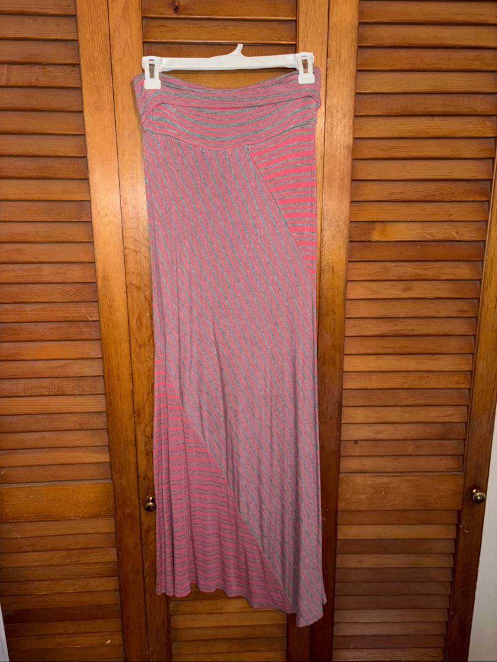 Joe B Pink and Gray Striped Maxi Skirt